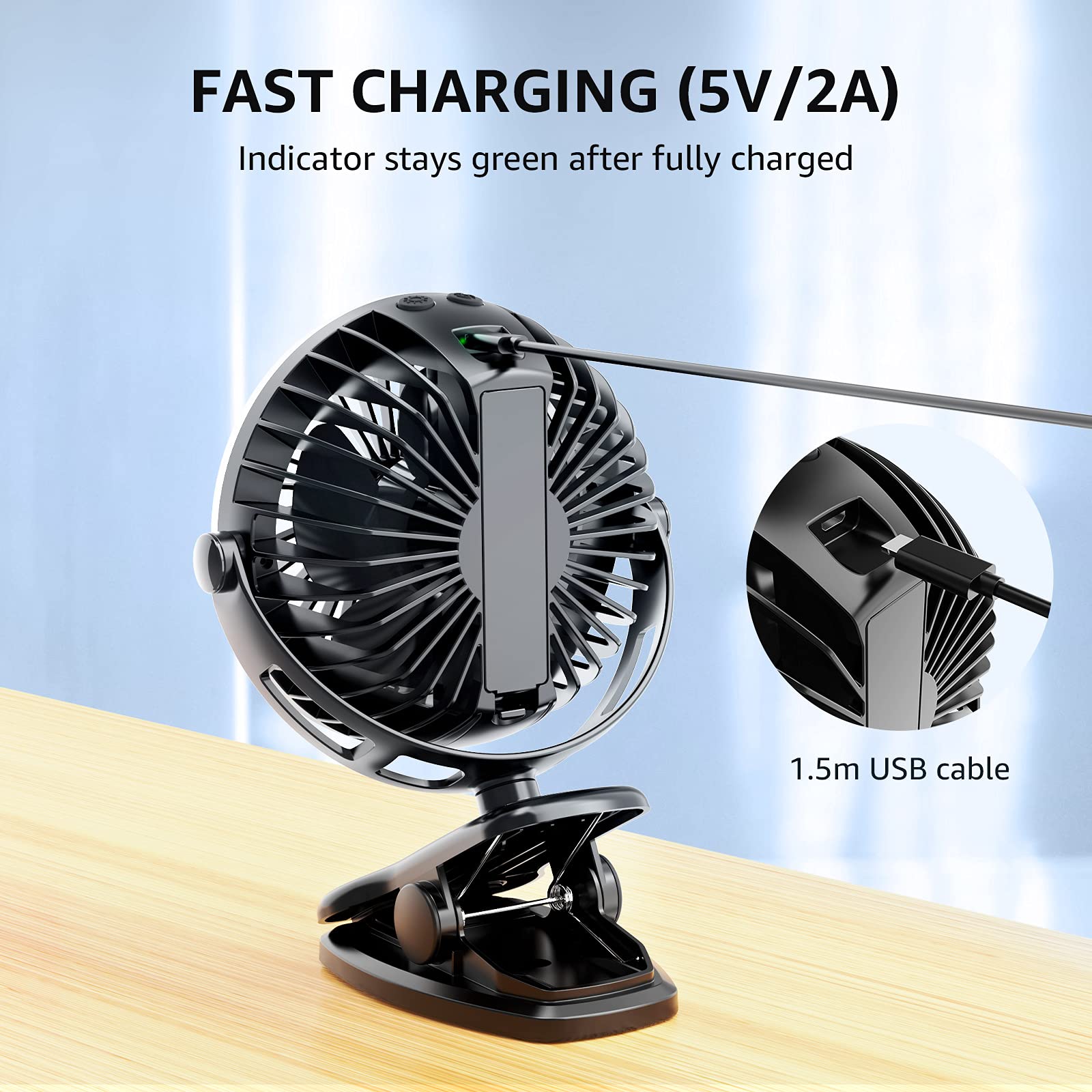 Lepro clamped to a camp chair delivering directional breeze and illumination