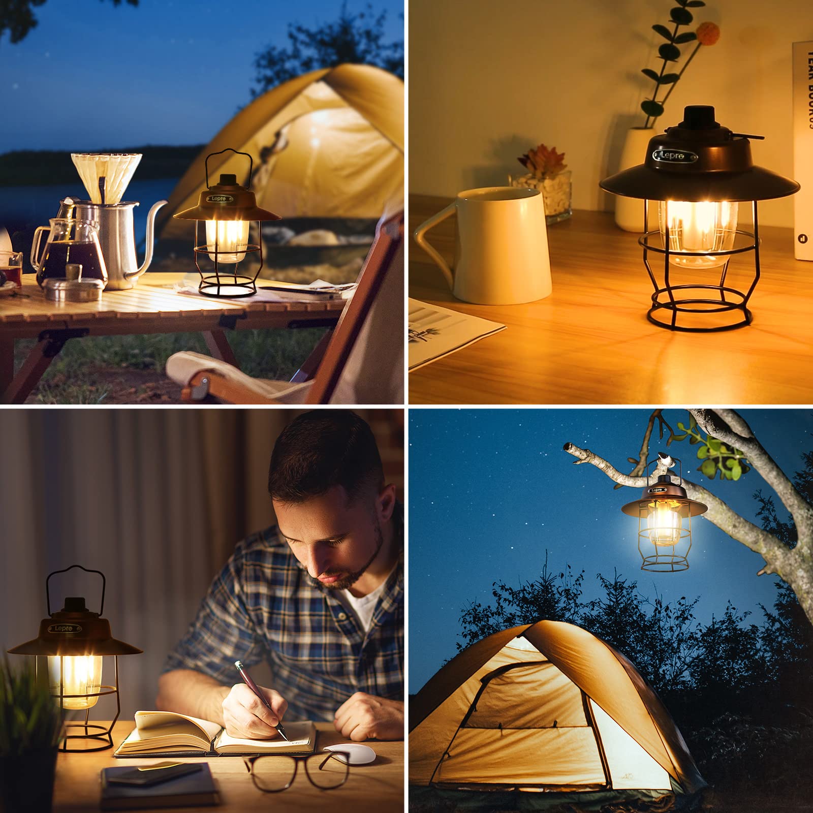 Lepro lantern lit on patio at night creating cozy decorative ambience