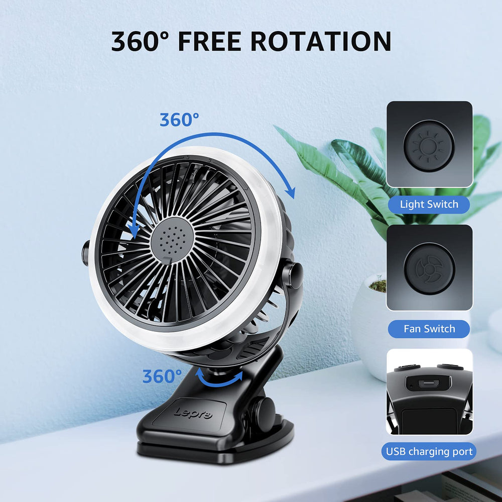 Lepro on a camping table at dusk giving bright light and gentle fan circulation