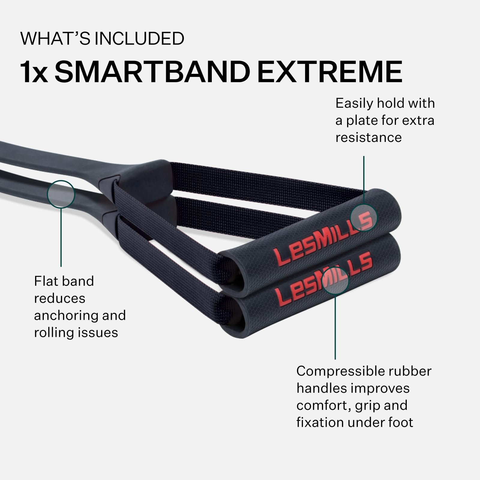 Les Mills SMARTBAND Extreme handle close-up showing padded grip for comfortable workouts