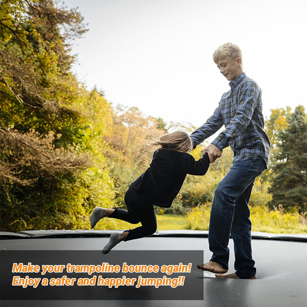 leskep backyard trampoline with people using restored springs for quieter performance