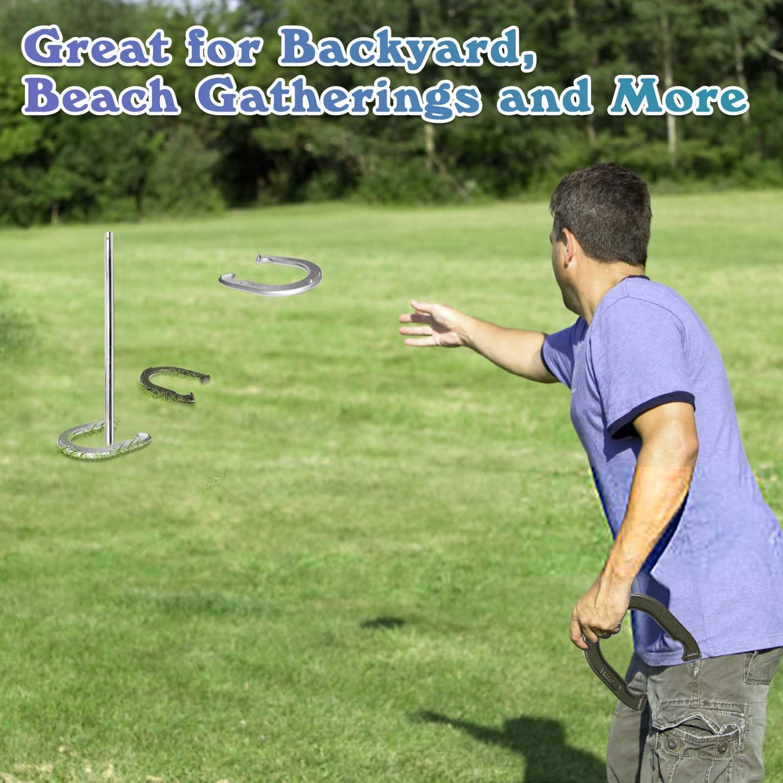 LesunSport beach setup with stakes and horseshoes, ideal portable entertainment