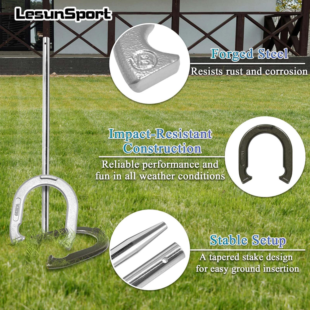 LesunSport tapered steel stake driven in grass, provides stable anchoring