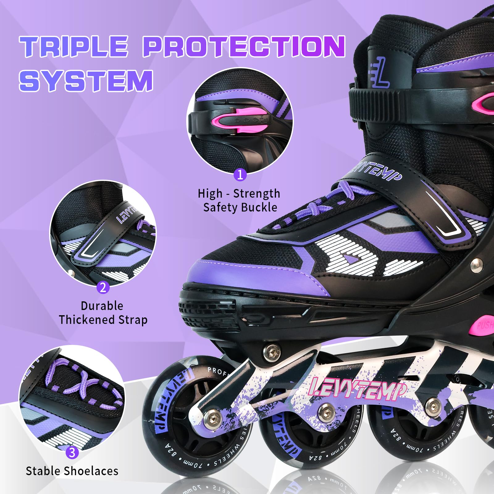 LEVYTEMP aluminum frame and ABEC-7 bearing detail showing smooth-rolling performance