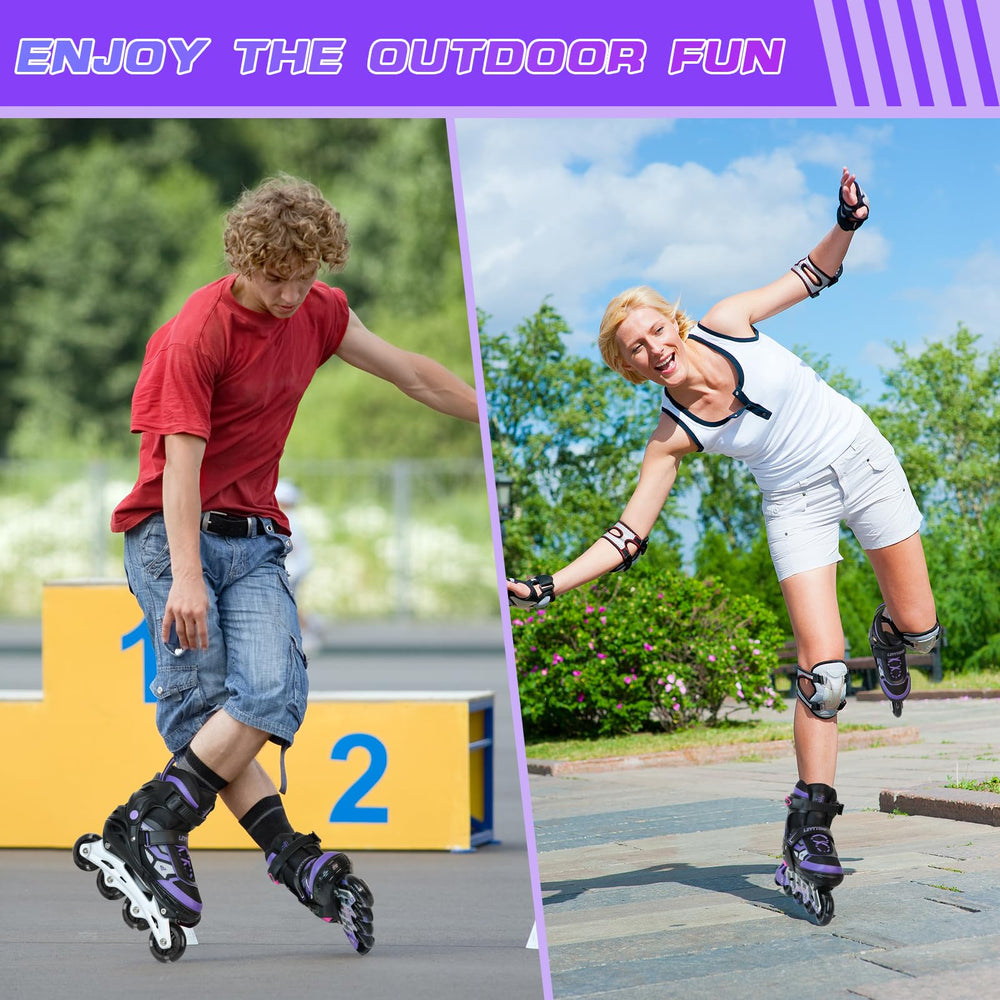 LEVYTEMP skates in use at a park showing family-friendly fun and safe visibility