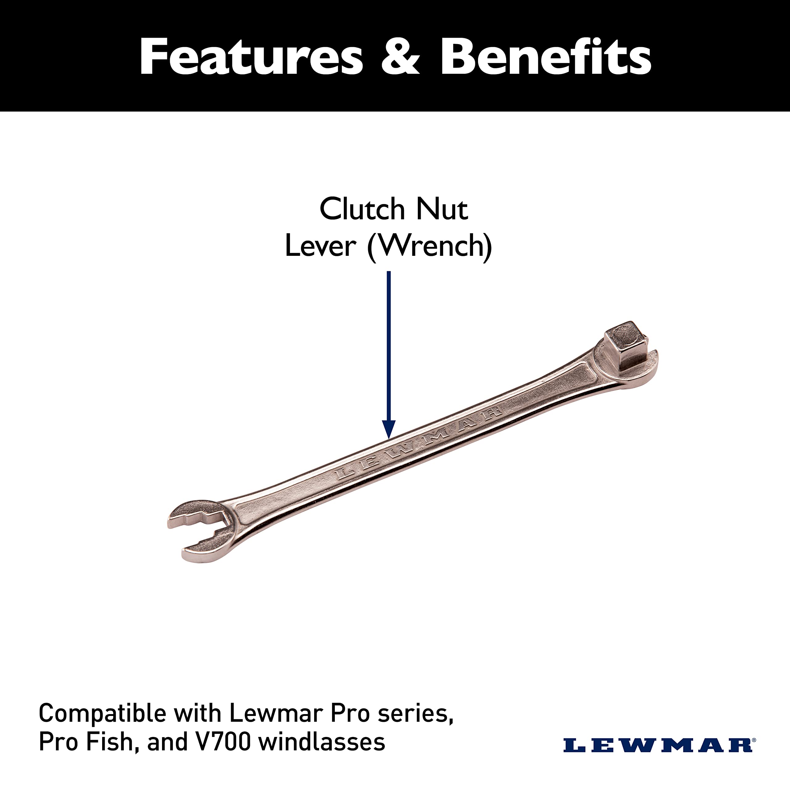 Lewmar clutch nut lever close-up engagement showing secure contact and protection
