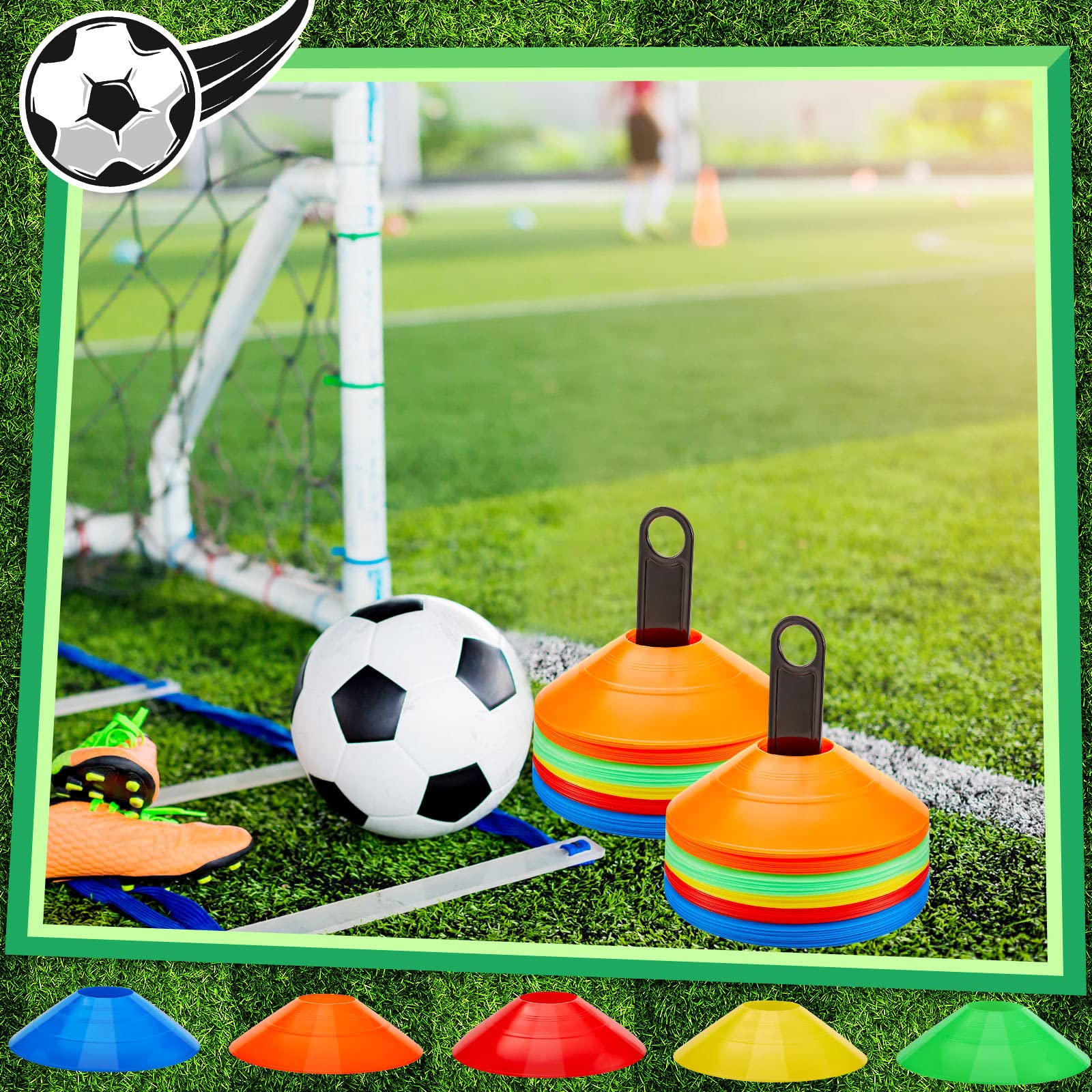 Lewtemi disc cones placed on grass field for clear visible training markers