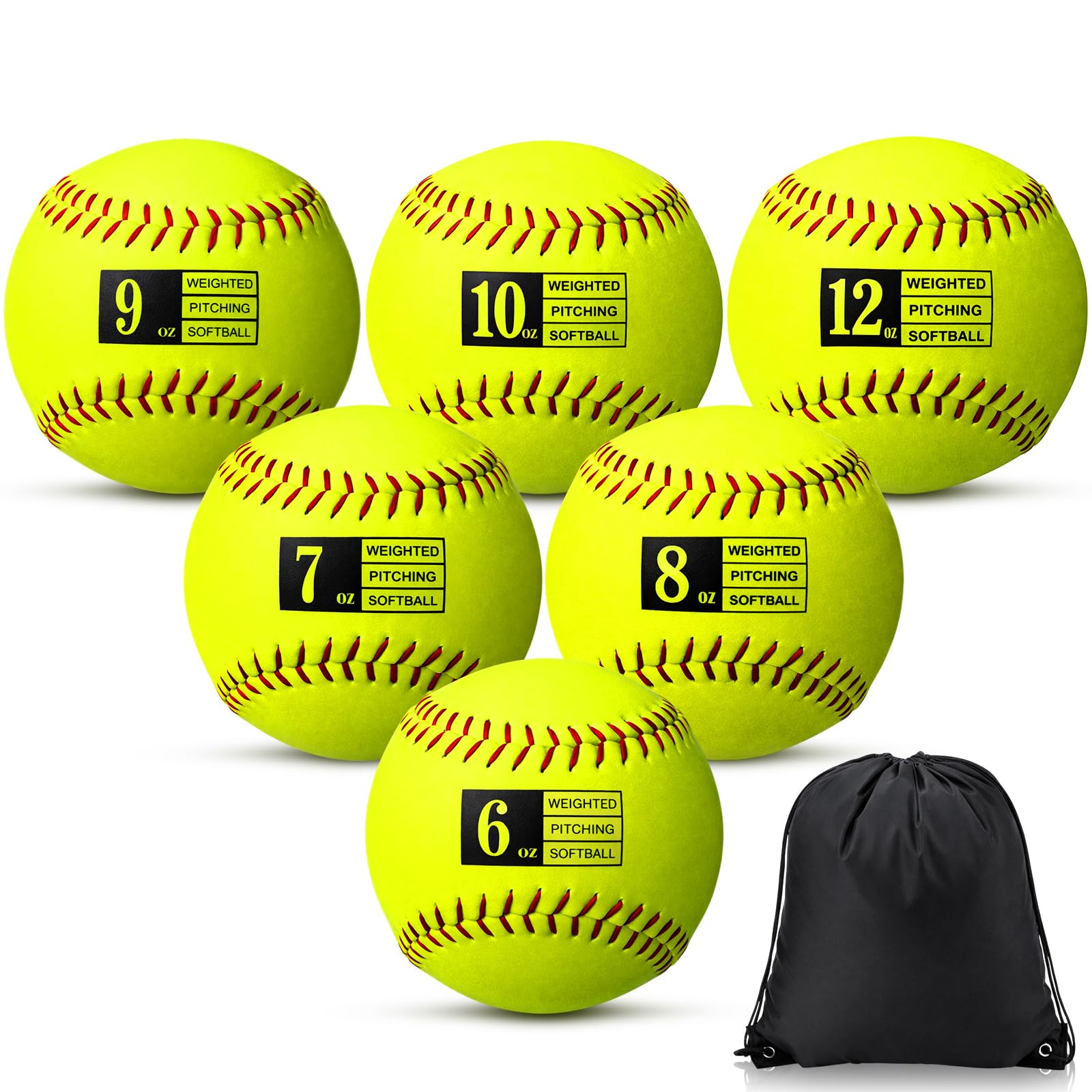 Lewtemi front packaging showing six weighted softballs and carry bag for convenient training