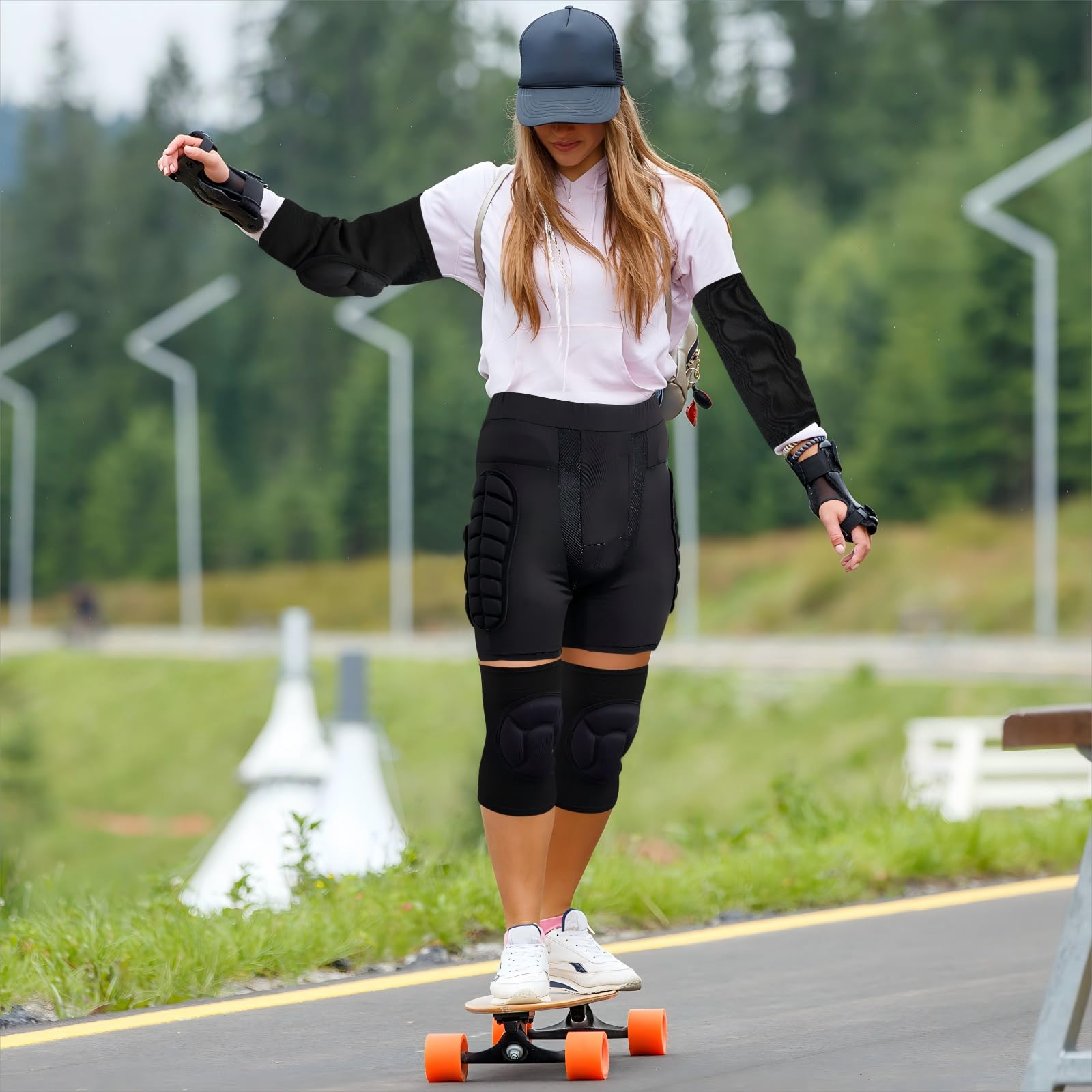 Lewtemi kit in use on skateboarder showing real-world protection and mobility