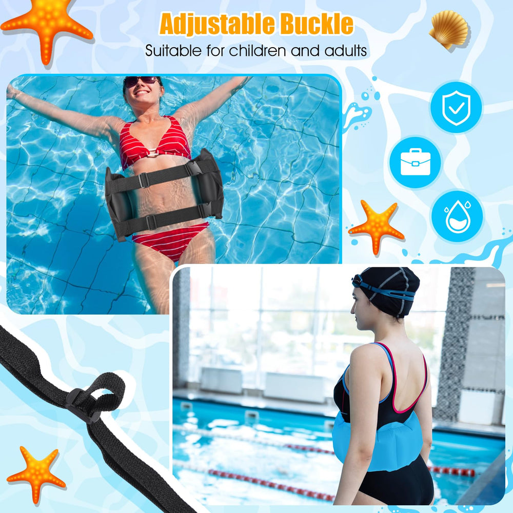 Lewtemi four colorful swim belts laid flat illustrating easy storage and travel convenience