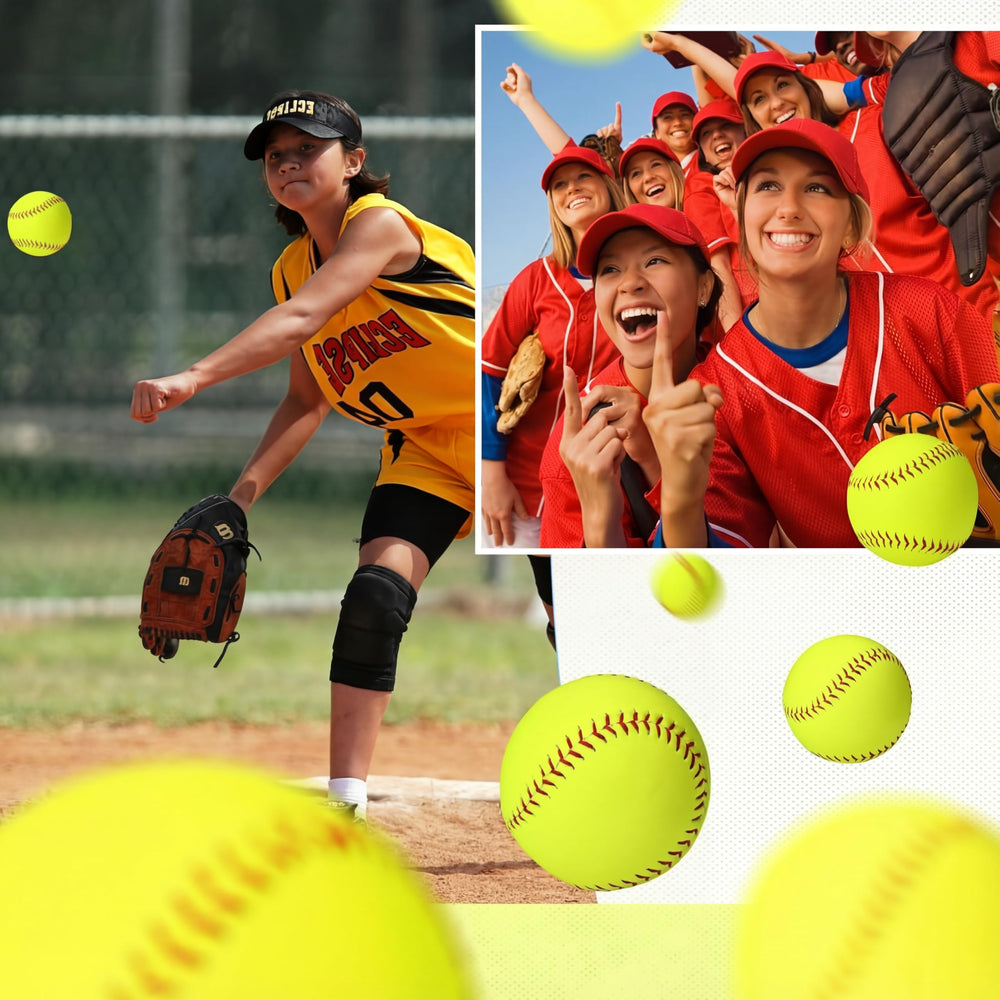 Lewtemi softball mid-flight on grass field highlighting visibility and tracking