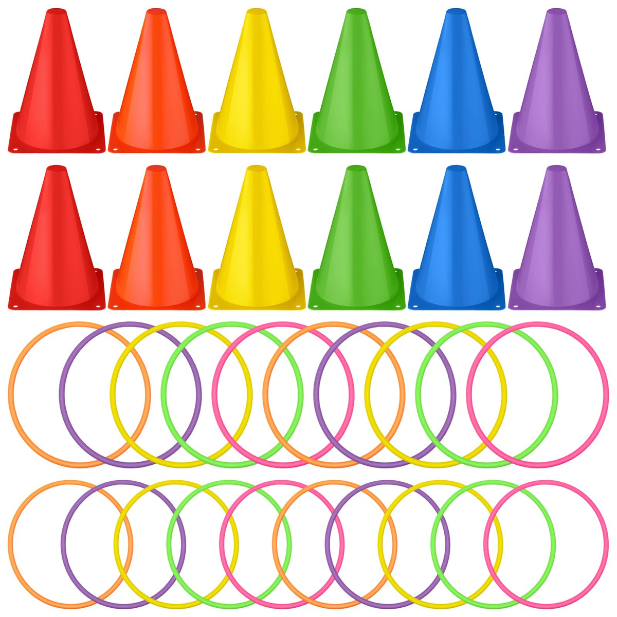 Leyndo front view of cones and rings showing colorful kit for quick setup