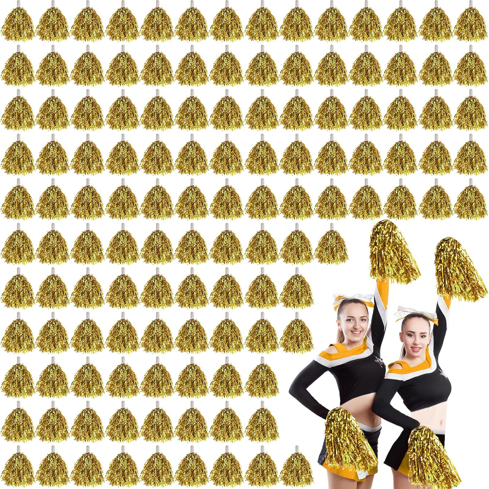 Leyndo front view of gold pom pom bundle showing shiny team-ready props