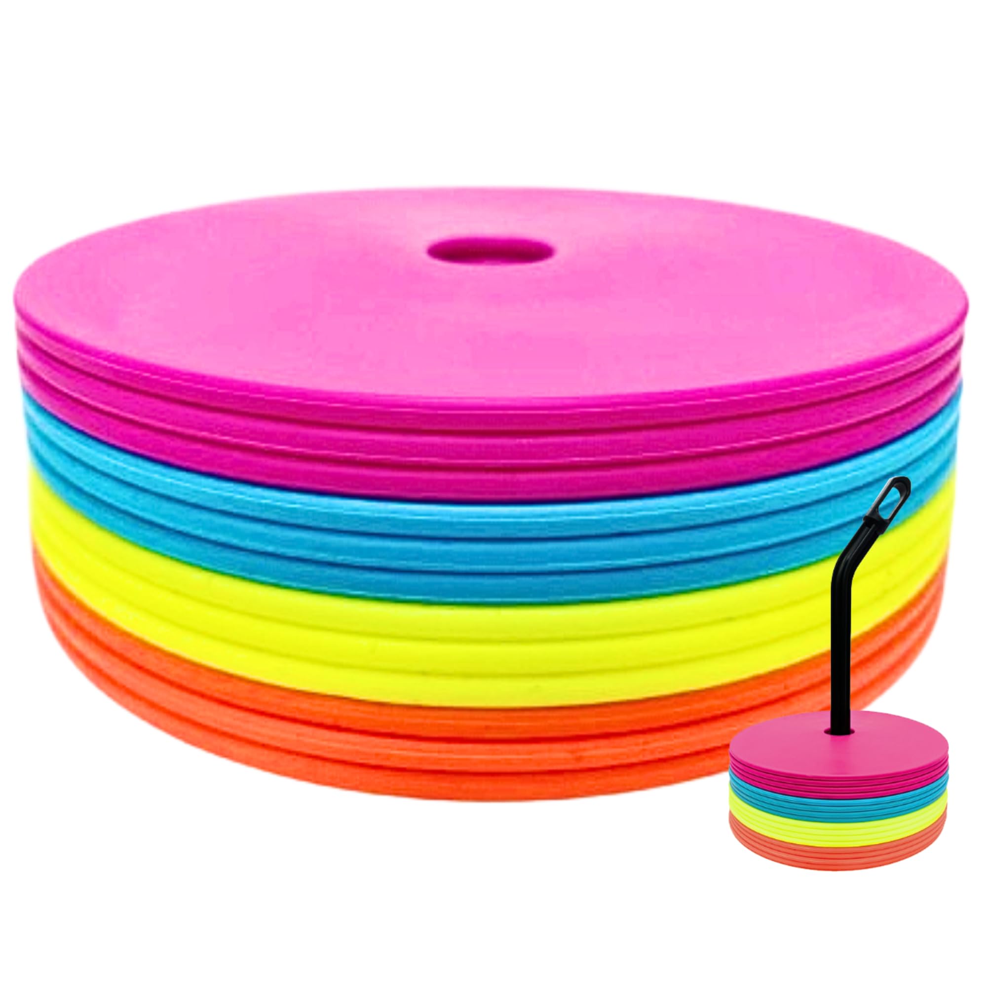 LEZER front view of twelve flat cones showing stack and bright colors for quick setup