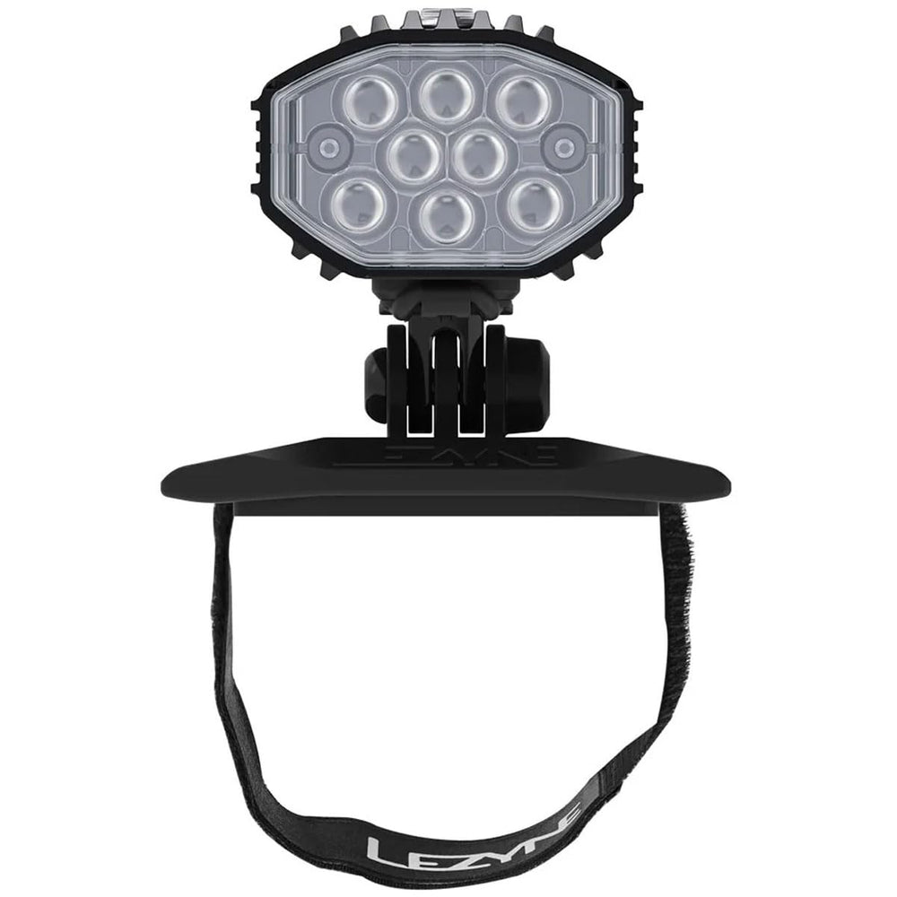 LEZYNE Helmet Micro Drive Pro mounted on helmet in ride demonstrating hands-free visibility