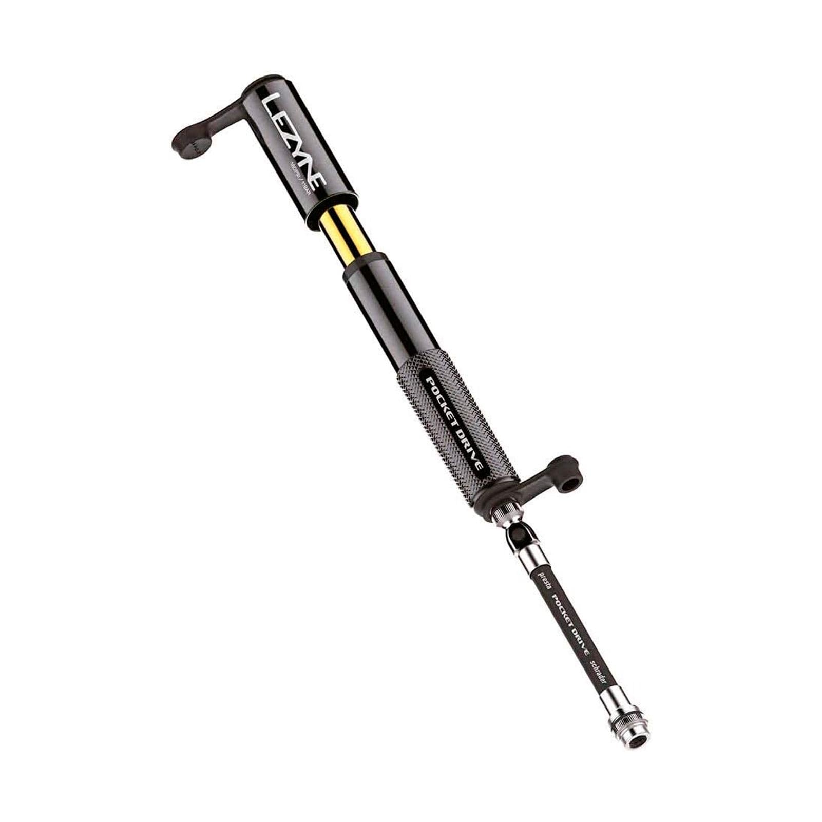 LEZYNE Pocket Drive HP ABS Flex Hose attached to valve for leak-free connection