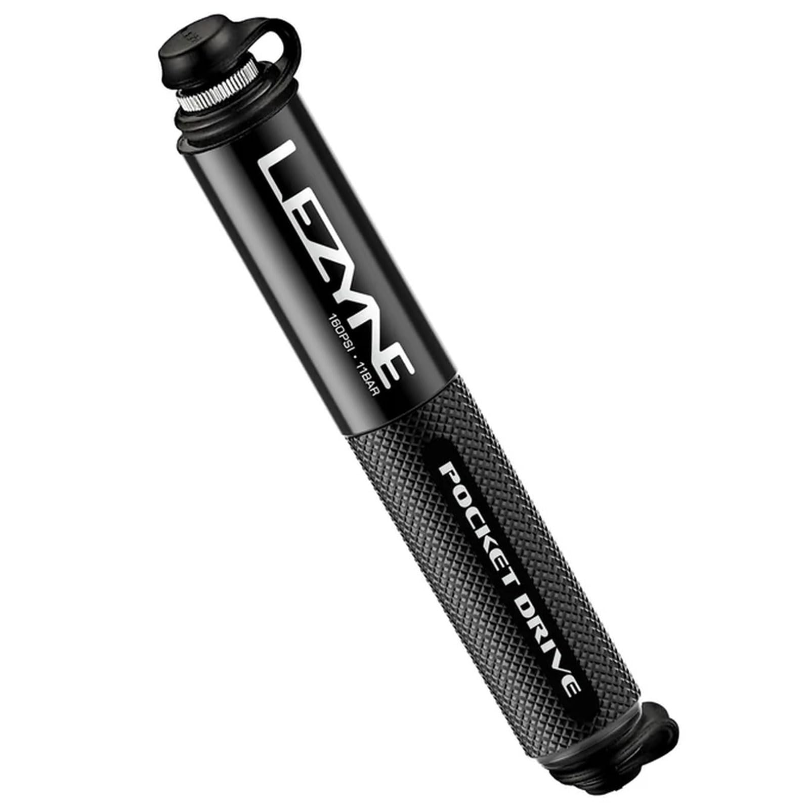 LEZYNE Pocket Drive HP front view showing compact pump and mount for portability