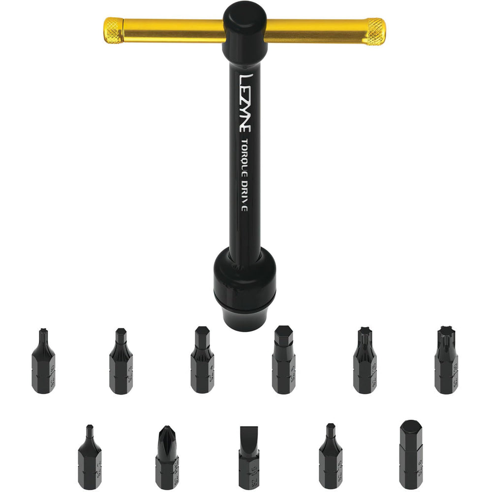 LEZYNE torque Drive bits laid out displaying included 11 hardened CRV bits