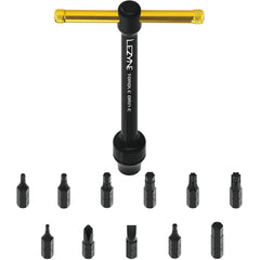 LEZYNE torque Drive bits laid out displaying included 11 hardened CRV bits