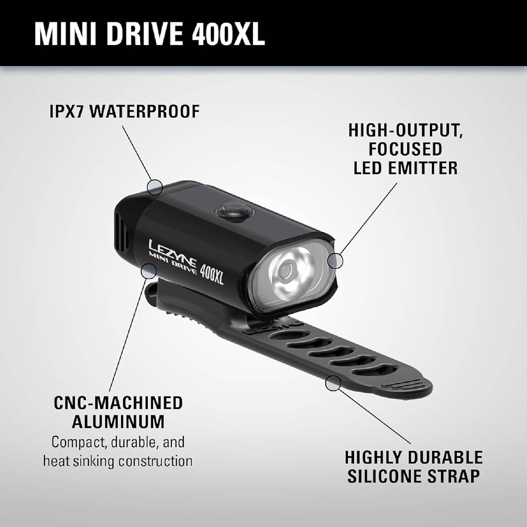 LEZYNE integrated USB stick plugged into port for cable-free recharging convenience