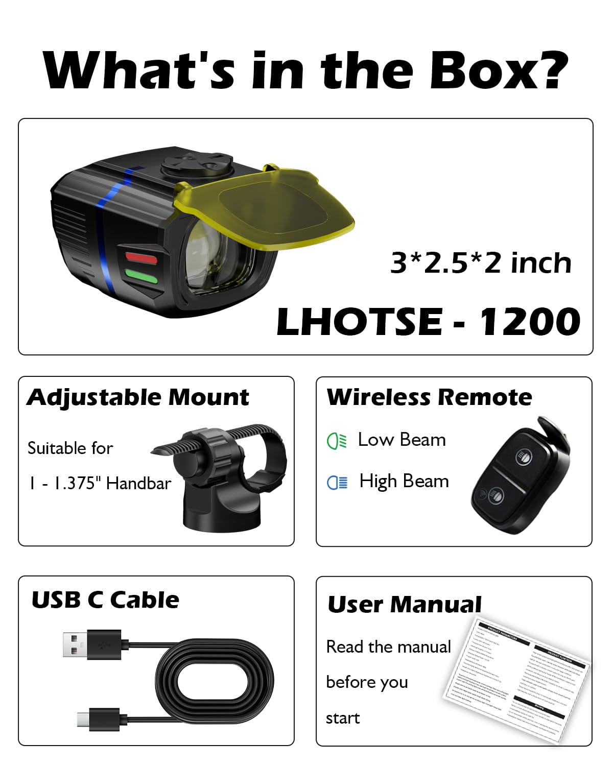 LHOTSE headlight next to a hand showing scale and the quick‑release strap benefit