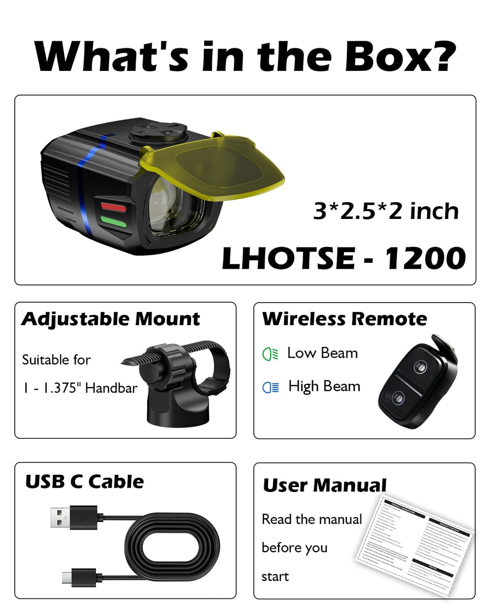 LHOTSE headlight next to a hand showing scale and the quick‑release strap benefit