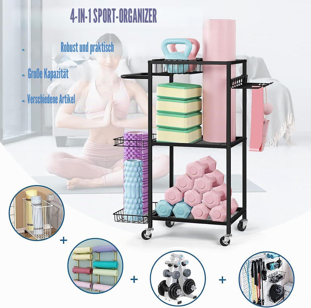 LIANTRAL bottom shelf with medicine balls and blocks showcasing bulk item storage benefit