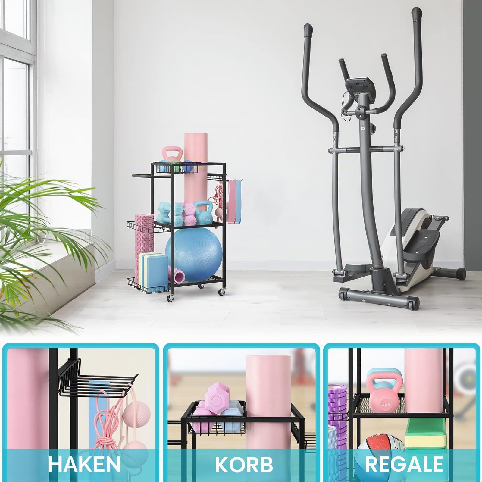 LIANTRAL in home gym setting showing organized workout space and clutter reduction benefit