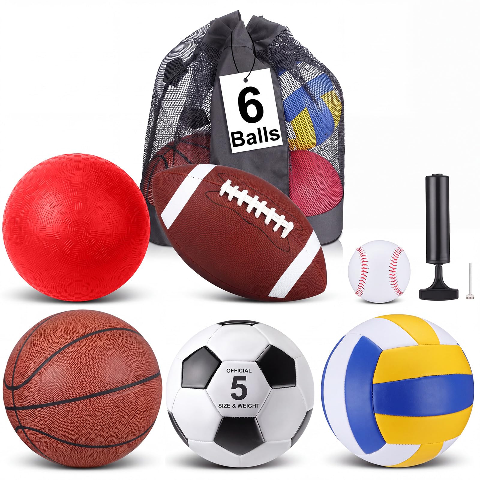 Libima front shot showing all six balls and mesh carry bag for easy organization