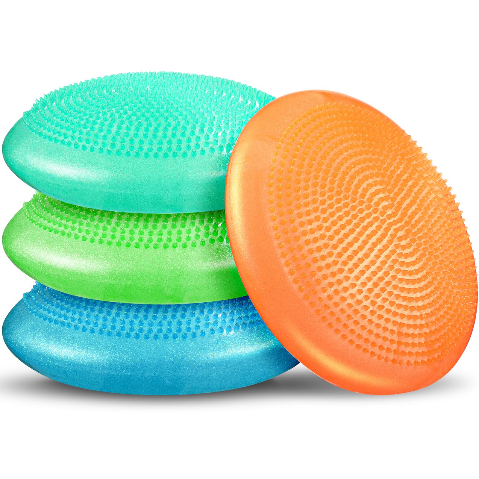 Libima front view of four glitter wiggle seats showing colorful pack and benefits