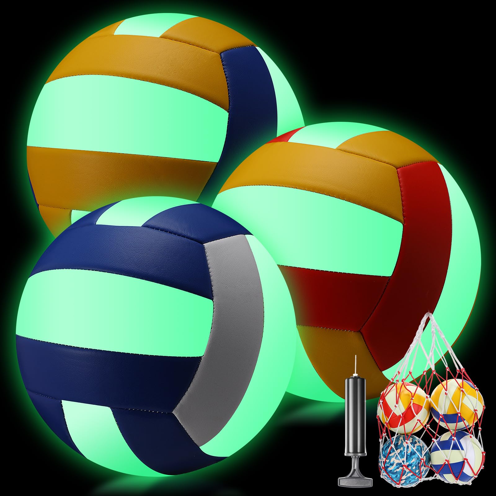 Libima front view of three volleyballs in mesh bag showing convenience
