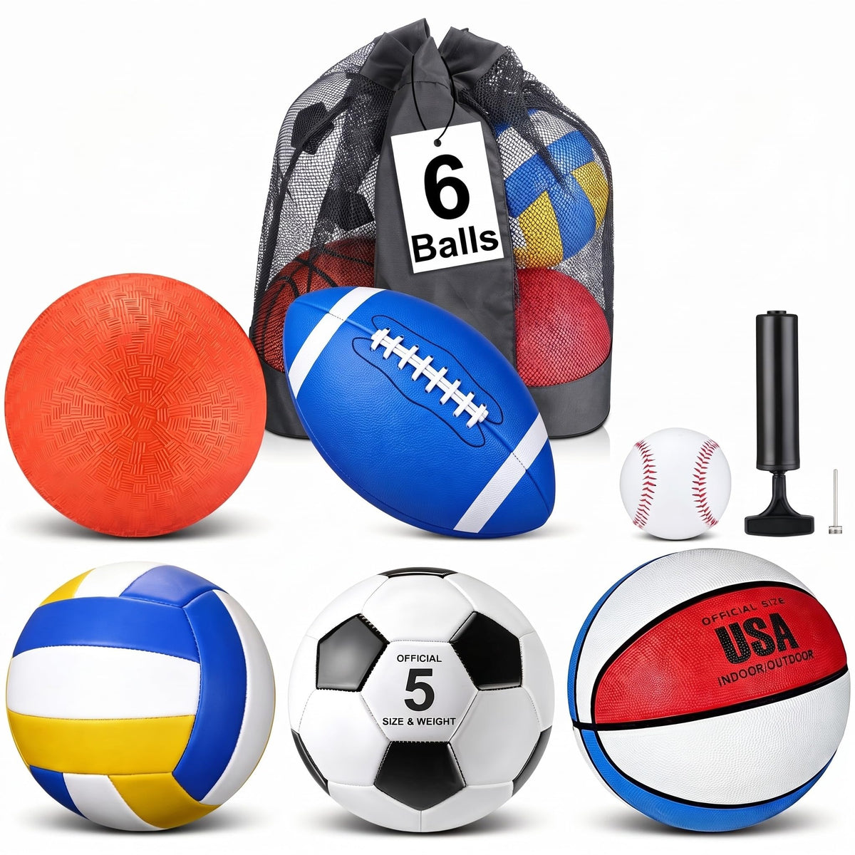 Libima front view showing all six balls and carry bag for complete play kit