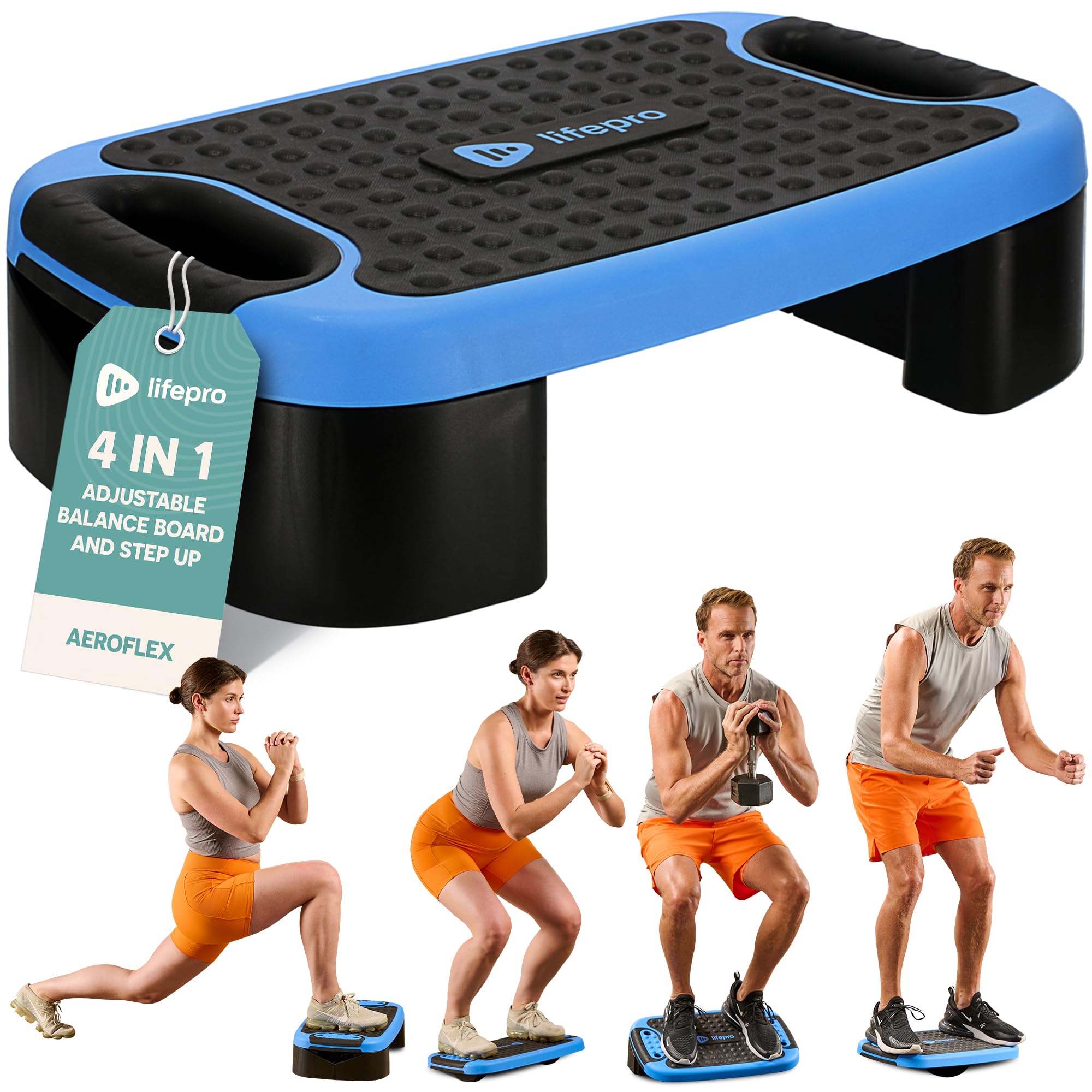 Lifepro front view of aerobic step platform showing stable base and height options for workouts