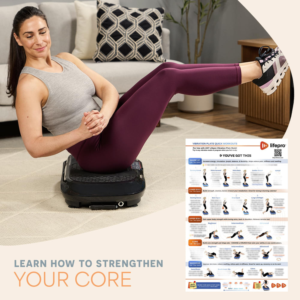 Lifepro core crunch variations showing proper form to strengthen abdominal muscles