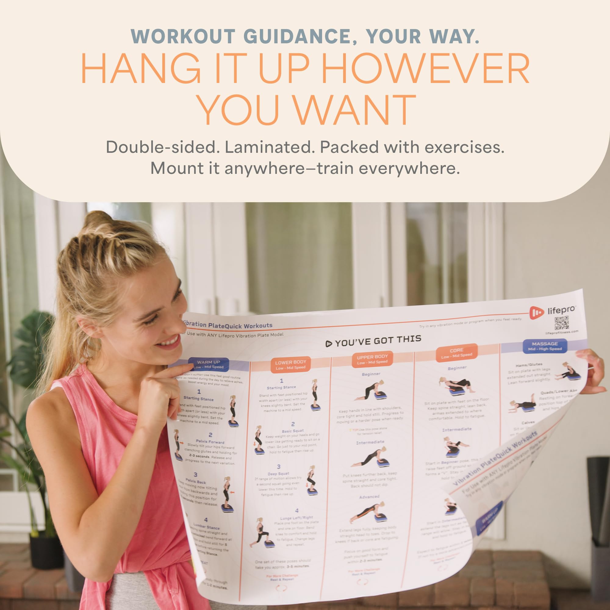 Lifepro poster mounted in a home gym demonstrating organized workout setup and convenience