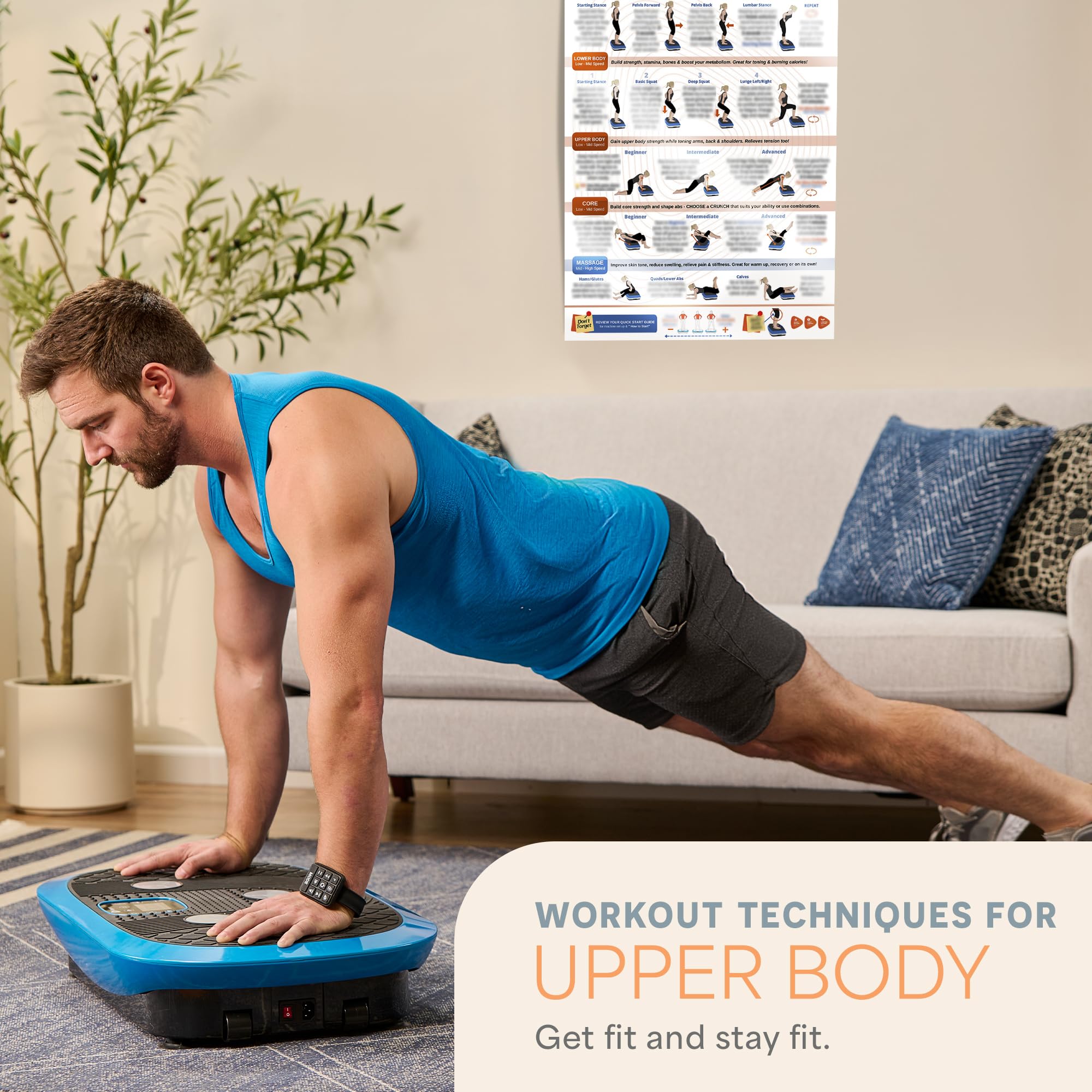Lifepro upper-body exercises panel displaying arm and shoulder positions for toning