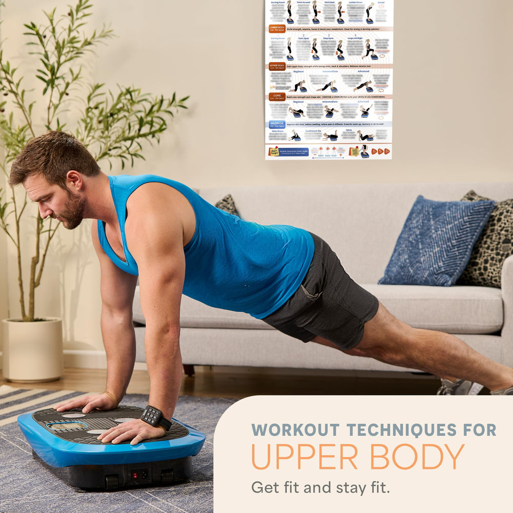 Lifepro upper-body exercises panel displaying arm and shoulder positions for toning