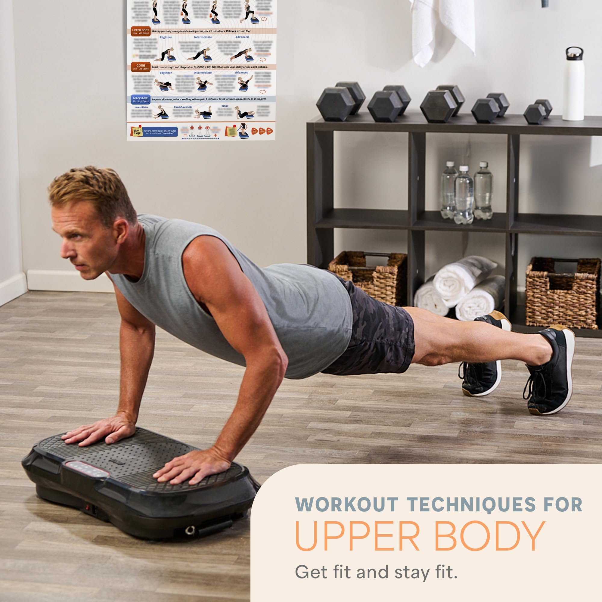 Lifepro poster section focused on upper-body poses to build shoulder and arm strength