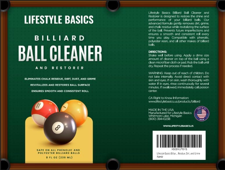 Lifestyle Basics polish next to standard billiard balls showing size and quantity benefit