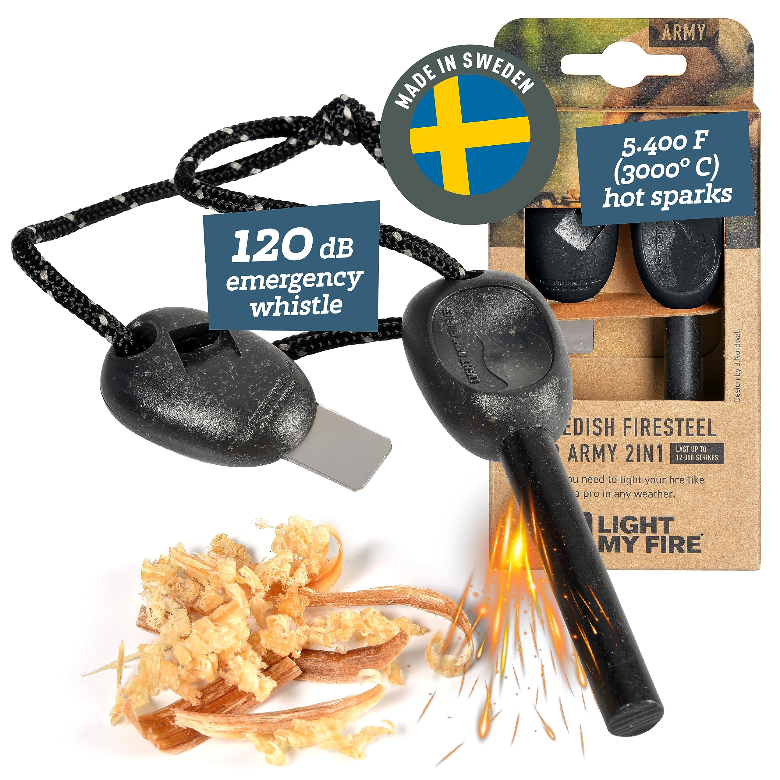 Light My Fire front packaging view showing compact slaty black fire starter and benefits