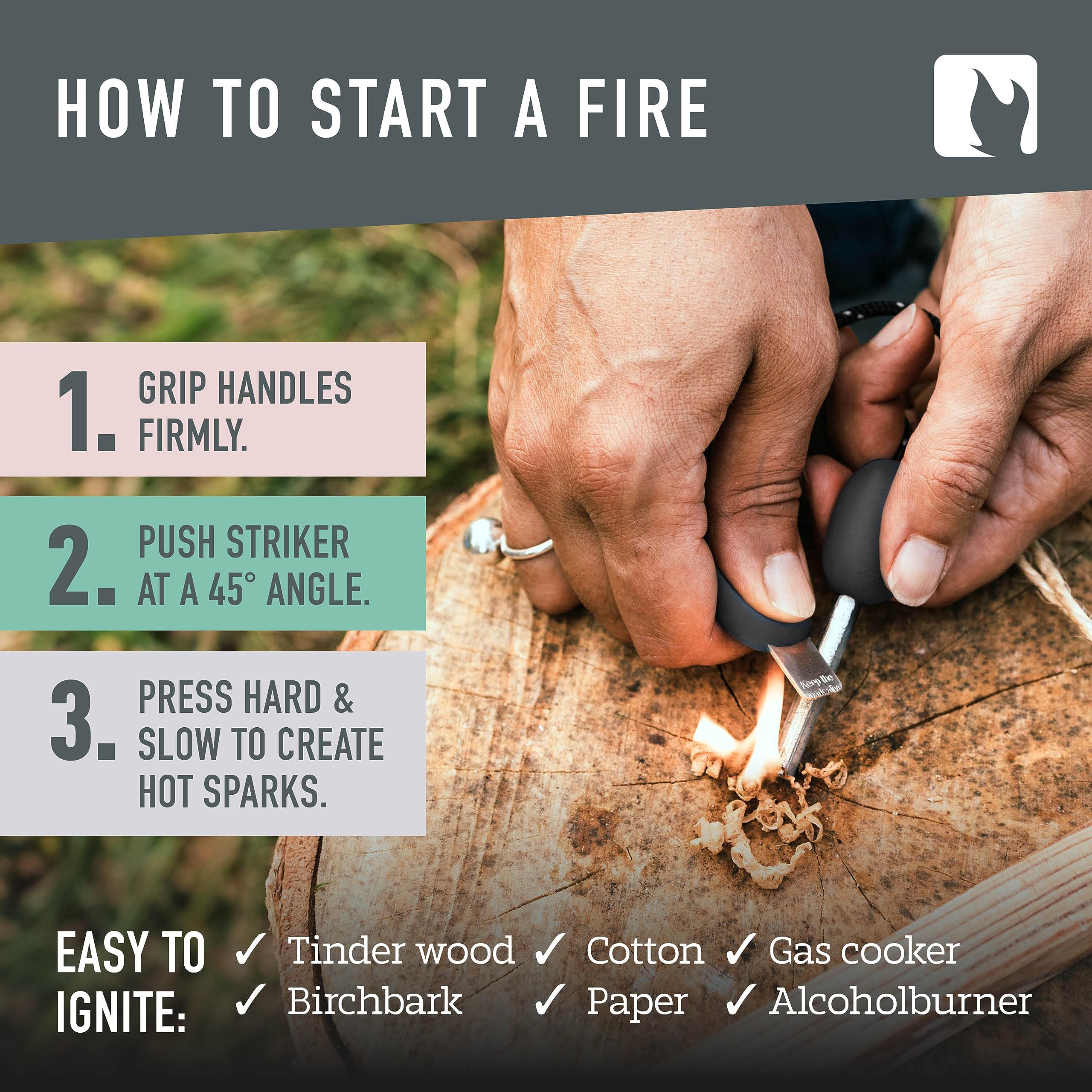 Light My Fire fire starter held in hand showing true size and portability