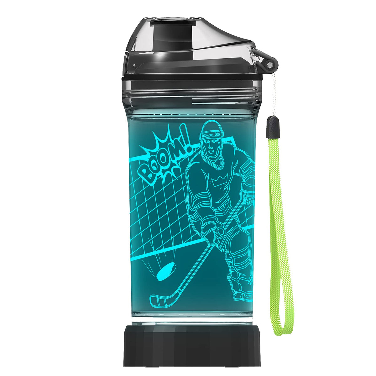 Lightzz bottle front view with hockey glow showing playful hydration benefit