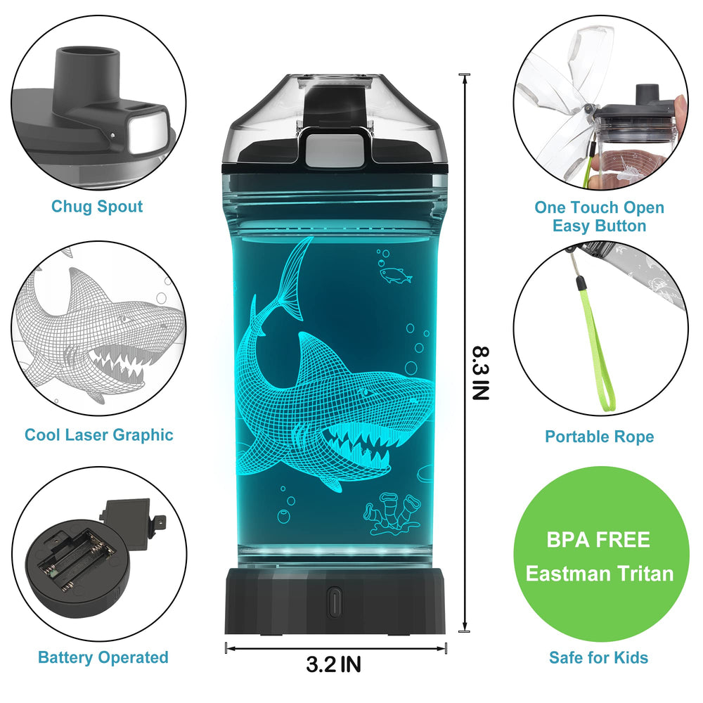Lightzz shark bottle with carry lanyard held by child for easy transport