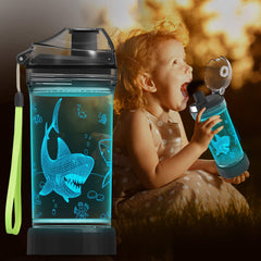 Lightzz shark bottle LED base illuminated demonstrating fun nighttime visibility