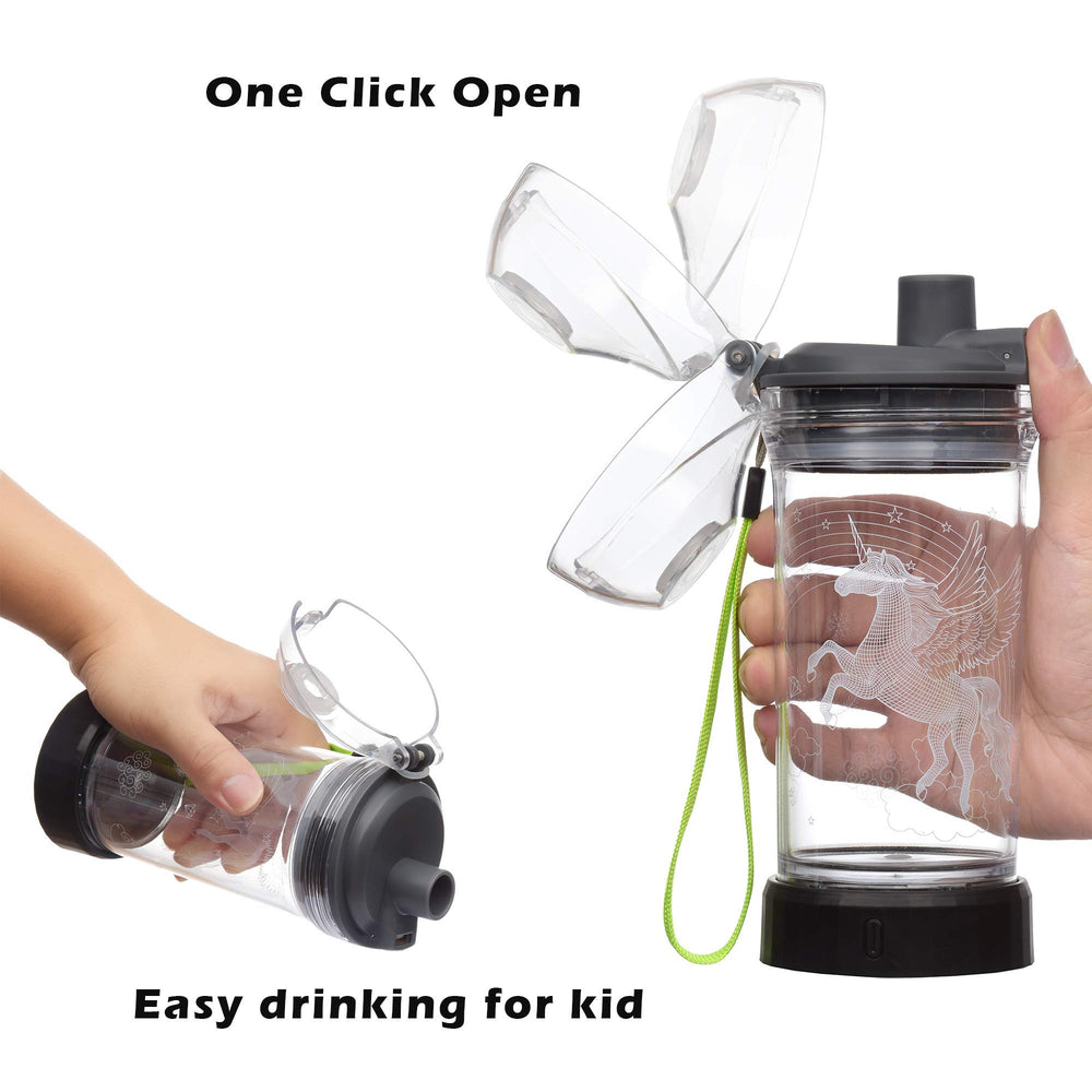 Lightzz shark bottle next to soda can showing 14 oz size and portability