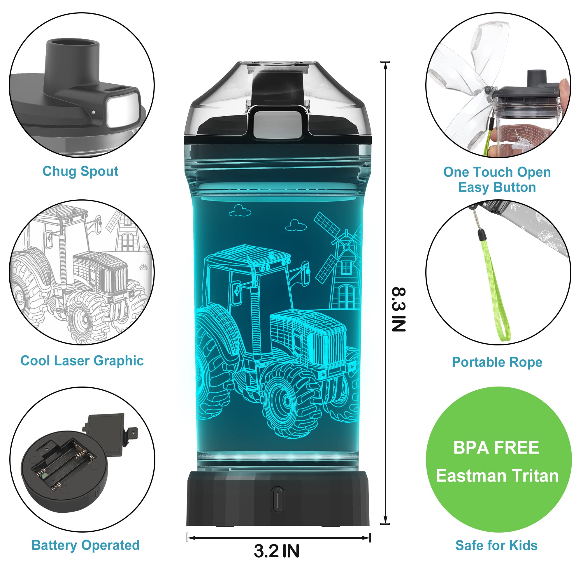 Lightzz bottle glowing in dark showing multicolor LED effect that entertains children