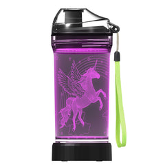 Lightzz front view of unicorn bottle showing design and size benefit