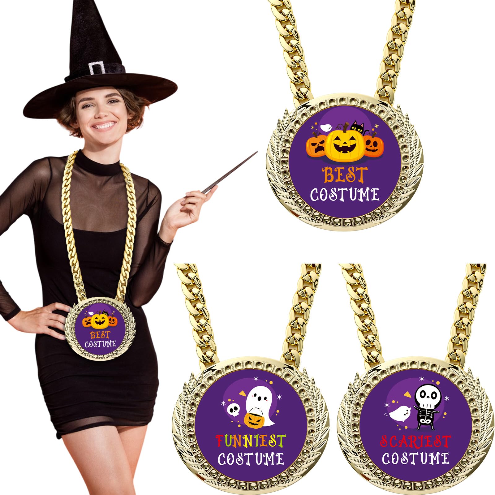 Liliaafar front view of three medals showing designs and vibrant color for party impact