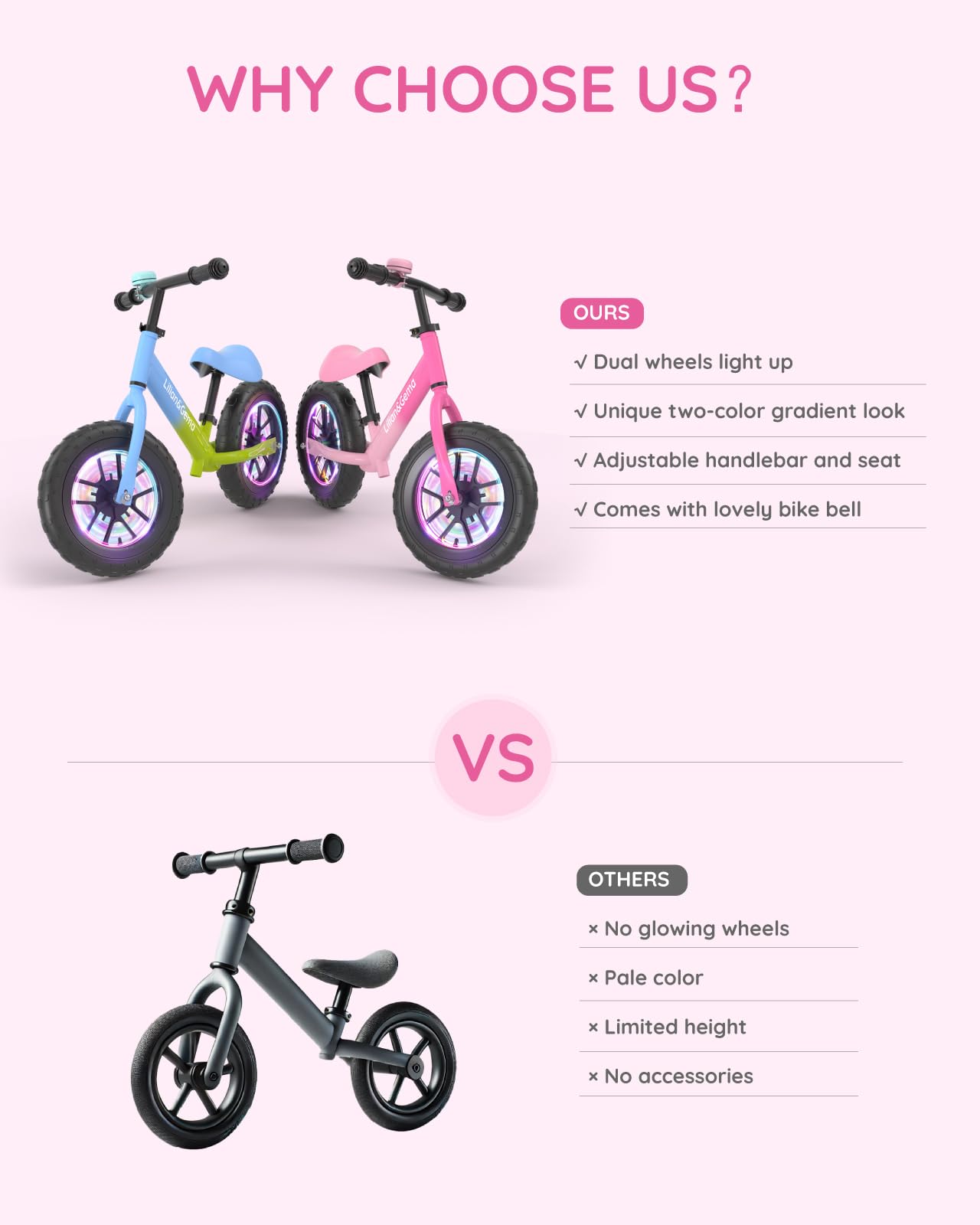 Lilian&Gema glowing rear wheel detail demonstrating motion-activated colorful lights