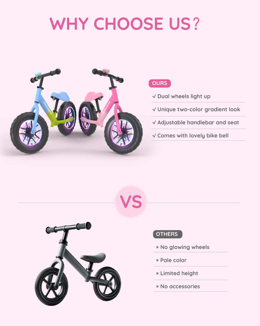 Lilian&Gema glowing rear wheel detail demonstrating motion-activated colorful lights